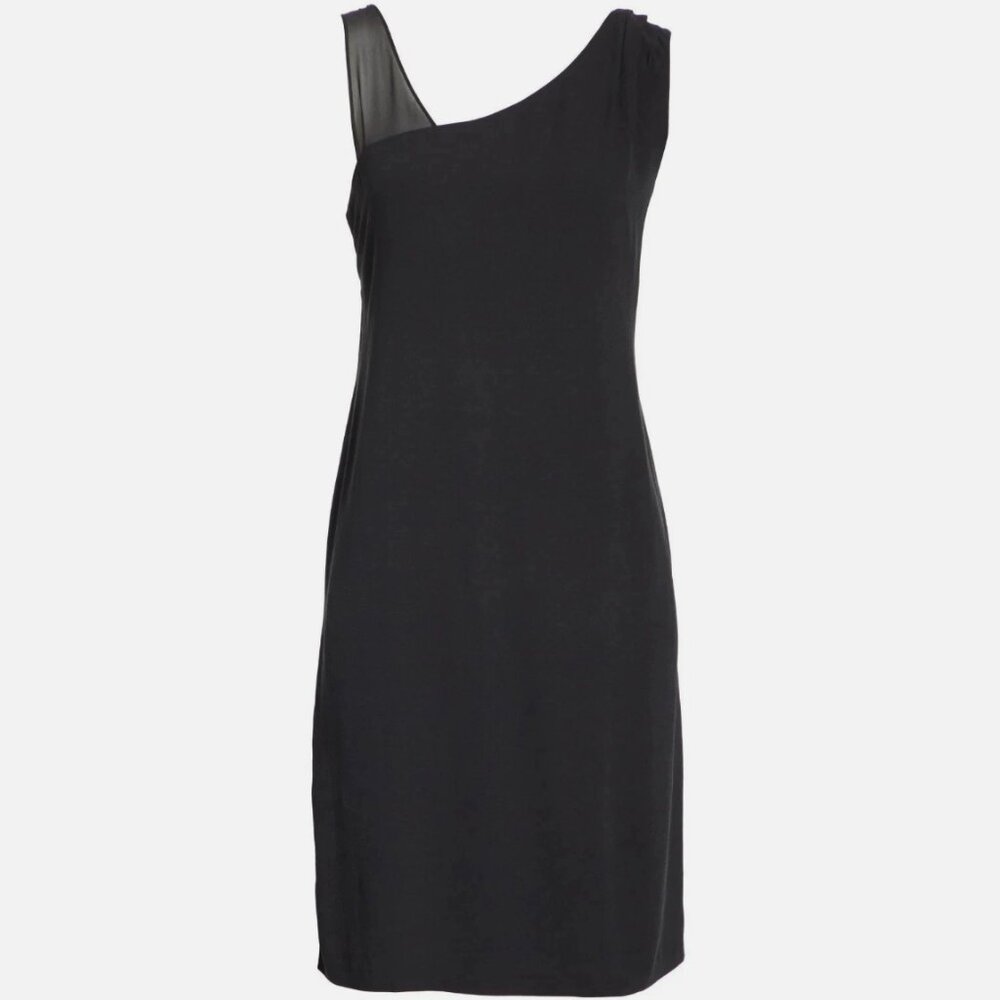 EILEEN FISHER Sheer Georgette Strap Silk Shift V-Neck Little Black Dress XS